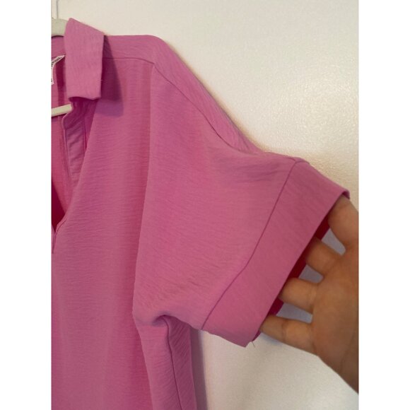 Zenana Women’s Pink Collared Short Sleeve Blouse Size M - Picture 3 of 5